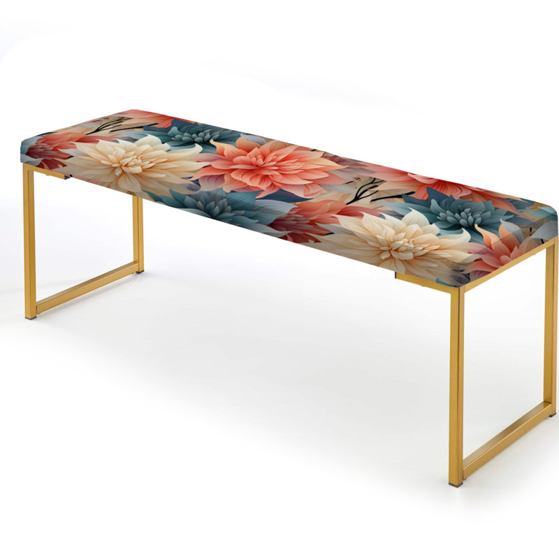 Banc floral rembourré or, Harmonie géométrique florale multicolore