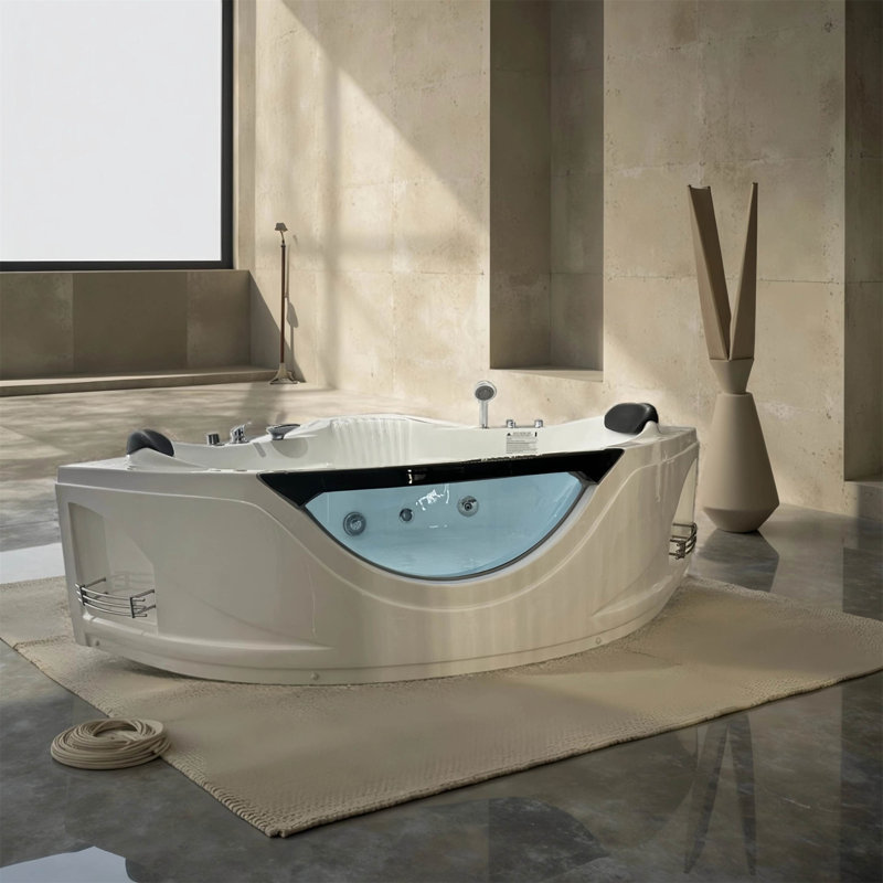 Whirlpool Bathtub 59" Corner For 2, W/6 Hydro Jets, Chromatherapy Led & Pneumatic Adj System, Ul/upc Cert