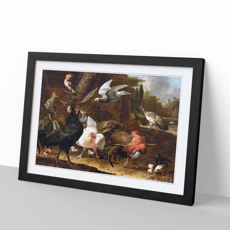 Birds in a Park by Melchior D'Hondecoeter - Picture Frame Painting, 48cm H x 65cm W x 2cm D, Black Framed