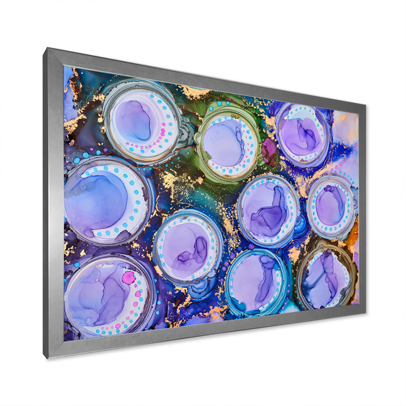 Mauve et bleu, abstrait abstrait et fluide - Peinture sur toile, H 12 po x l 20 po x P 1 po, Cadre photo argenté
