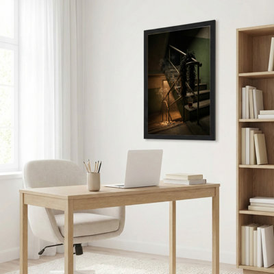 Art mural sur toile noir encadré pour le salon, la chambre à coucher, le bureau ou le vestibule - Décoration murale décorative avec escalier foncé