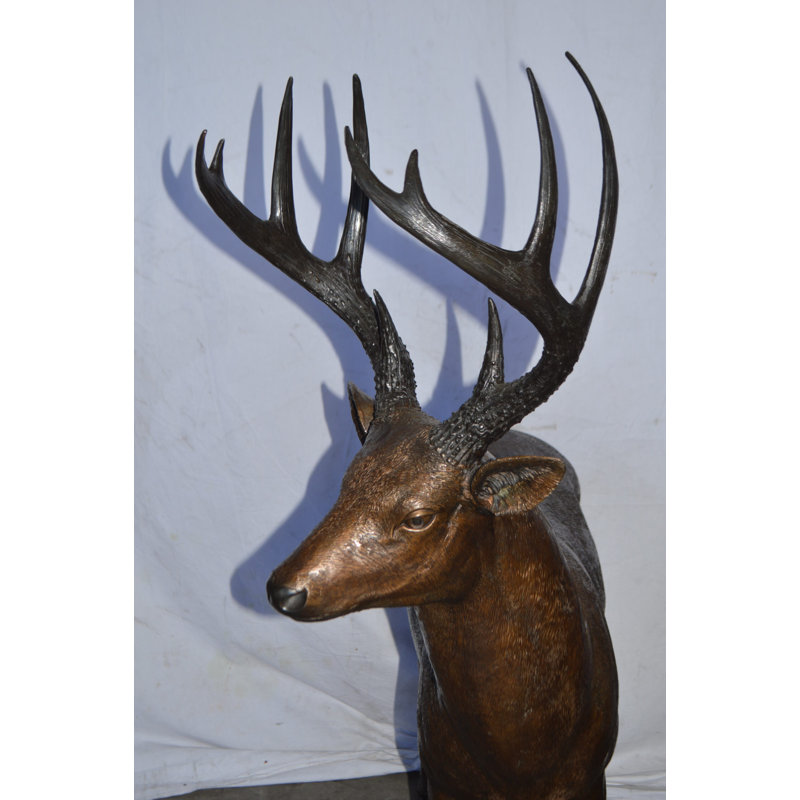 Ensemble de statue de cerf en bronze 2 pièces grandeur nature, L 17 po x l 44 po x H 52 po, Negrete