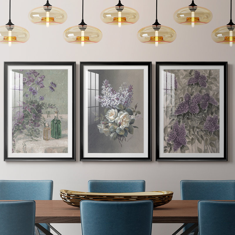 Imprimé floral rétro CCLxxi - impression encadrée sur mesure de qualité supérieure - 3 pièces, Noir, H 21 po x l 30 po