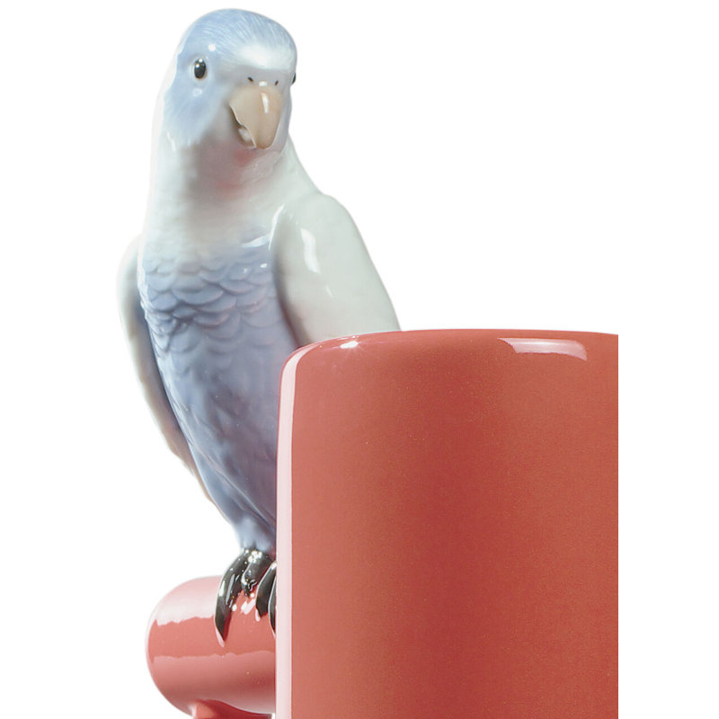 Coral Porcelain Vase with Decorative Parrots