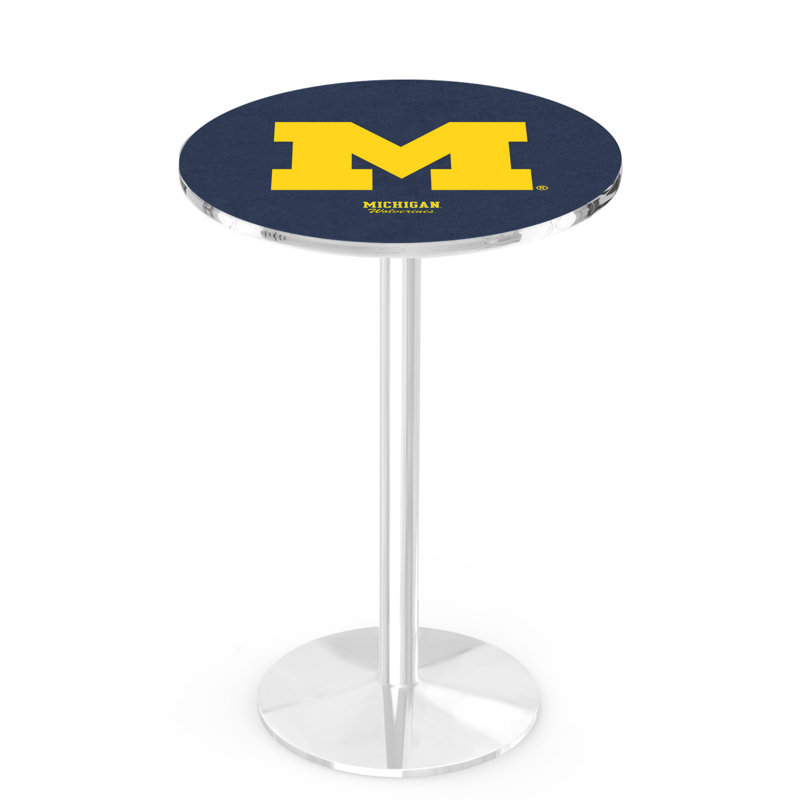 Round Metal Base Dining Table, University of Michigan, Chrome