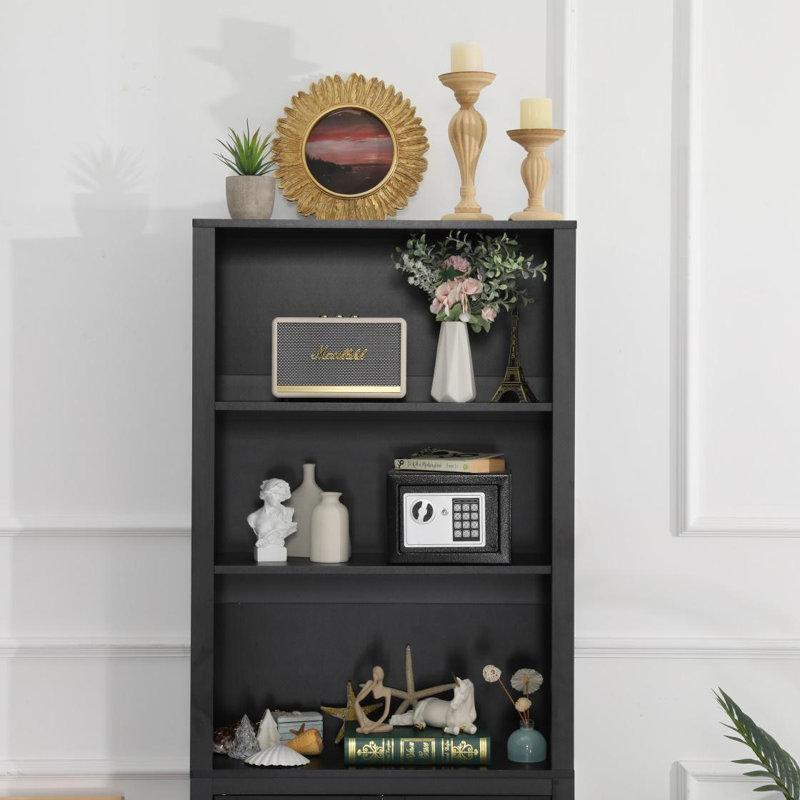 27.4'' W Bookcase With 3 Open Shelves And A Storage Cabinet, Black