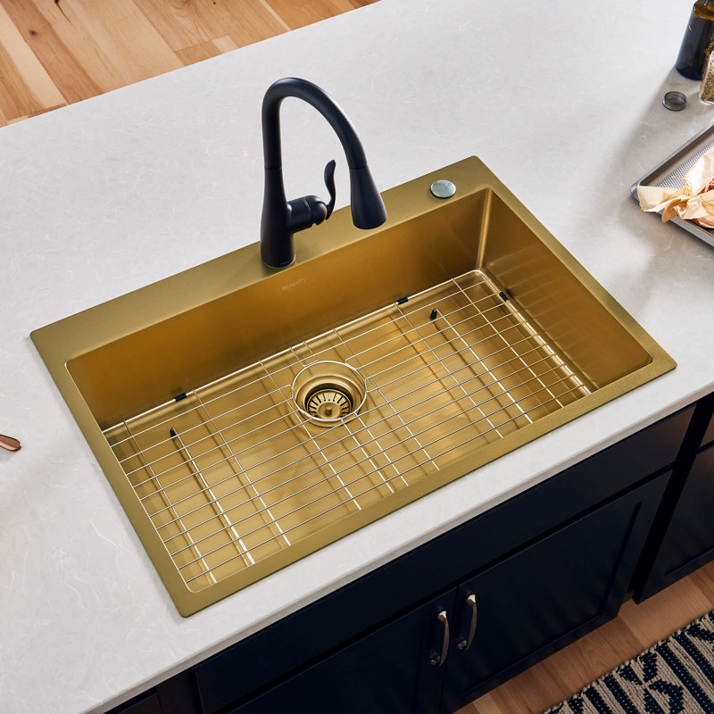 Ruvati 33 x 22 inch Stainless Steel Drop-in Topmount Kitchen Sink, Gold
