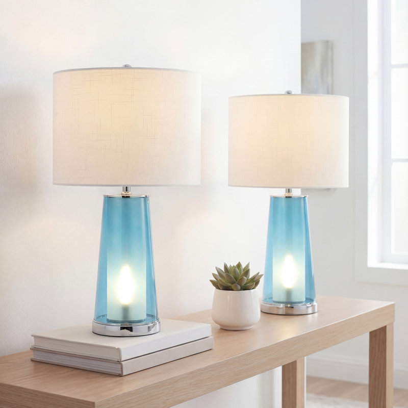 Wiresh Glass Table Lamp, Clear Blue/Chrome