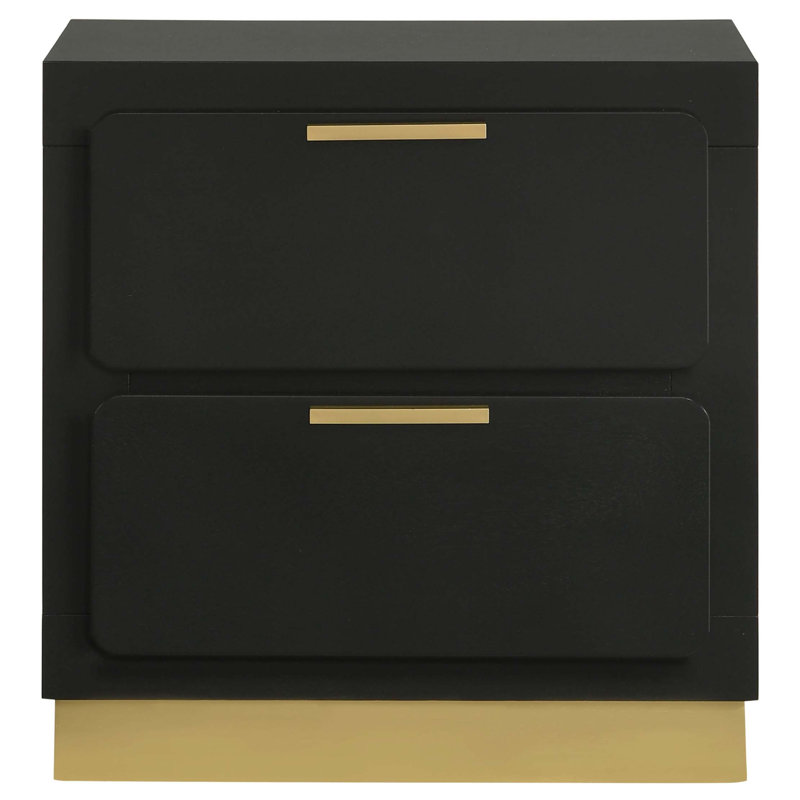 Table de chevet 2 tiroirs Sophia, Black/Gold