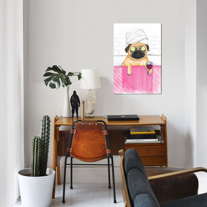 «Pug Bath», reproduction sur toile, H 18 po x l 12 po x p 1,5 po, Toile tendue, Pas de tapis
