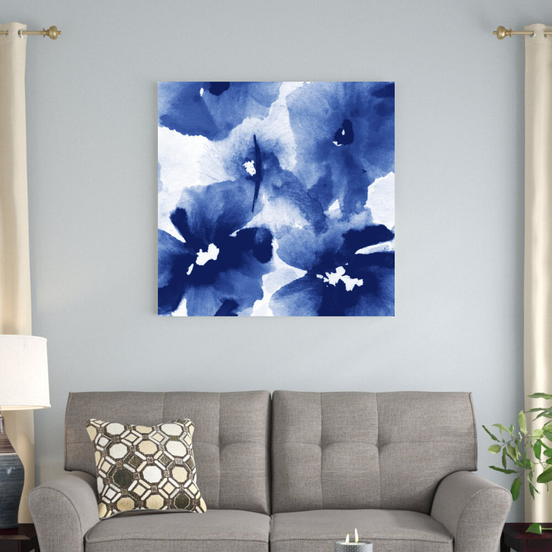 Aquarelle de fleurs bleu marine - impression, H 36 po x l 36 po