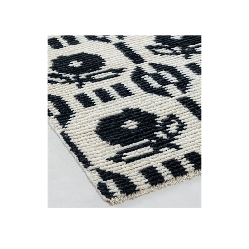 Posy Wool Floral Area Rug in Black/White, Rectangle 10' x 14'