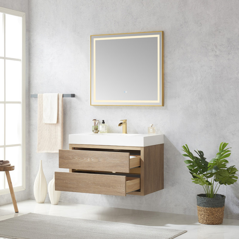  Ensemble de meuble-lavabo simple 36 po, Finition chêne nord-américain, Blanc, 36"