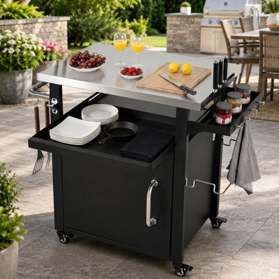 Chariot de cuisine pour l'extérieur avec tablette coulissante et housse incluse