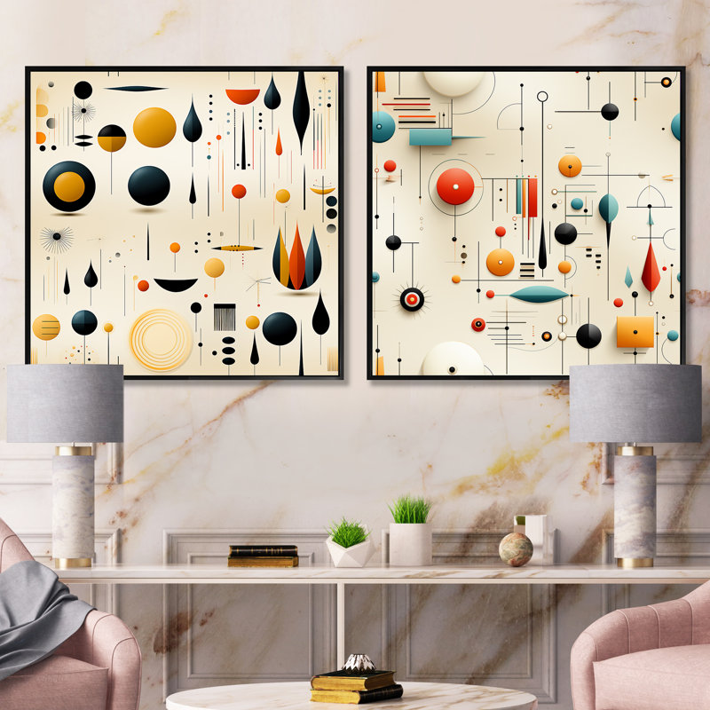 Mcm Graphic Artistry - Ensemble de 2 collages carrés à formes abstraites, Cadre flottant noir, H 16 po x l 33 po