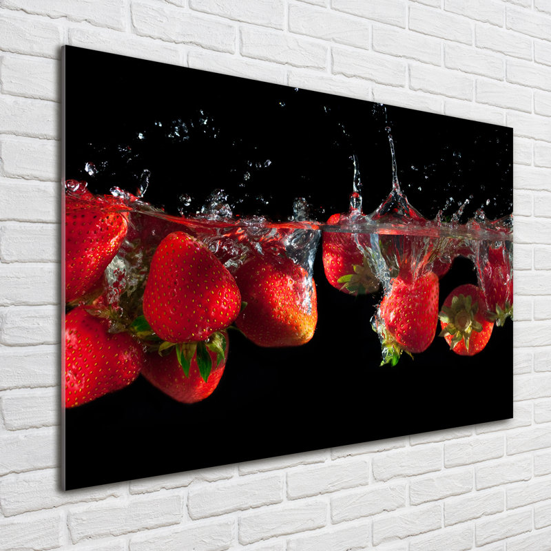 Strawberries under water 1 Piece Wall Art, 70cm H x 100cm W x 4cm D, Glass