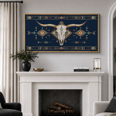 Southwestern Bull Skull Boho Western Rustic Bedroom Decor Extra Large Pictures Framed Canvas Print Wall Art