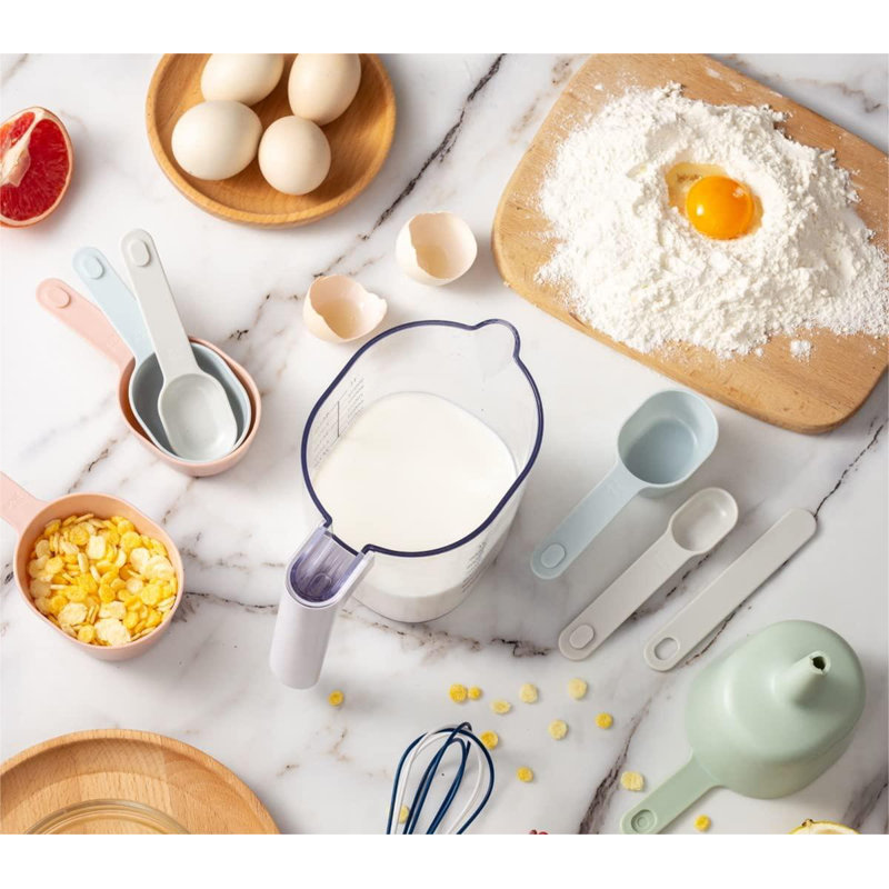 Measuring Cup Set - 9 PC. Nesting Stackable Liquid Measure Cup, Dry Measuring Cups And Spoons With Funnel And Scraper (Pastel)