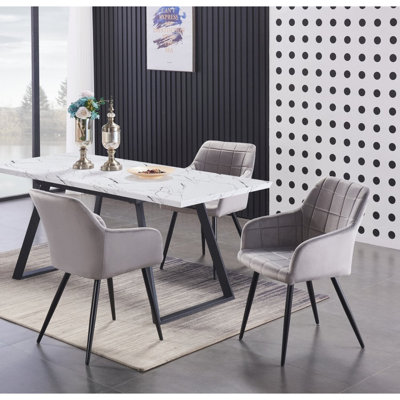 Yerres 4 Person Dining set - a Rectangular Extendable Dining Table with Metal Legs and a Set of 4 Quilted Velvet Dining Chairs for Dining Room - Modern Dining Table Set