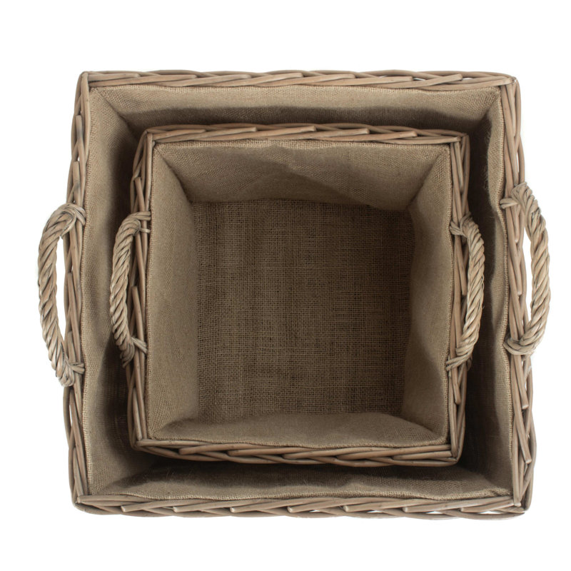 Haleigh 2 Piece Wicker Lined Log or Storage Basket Set