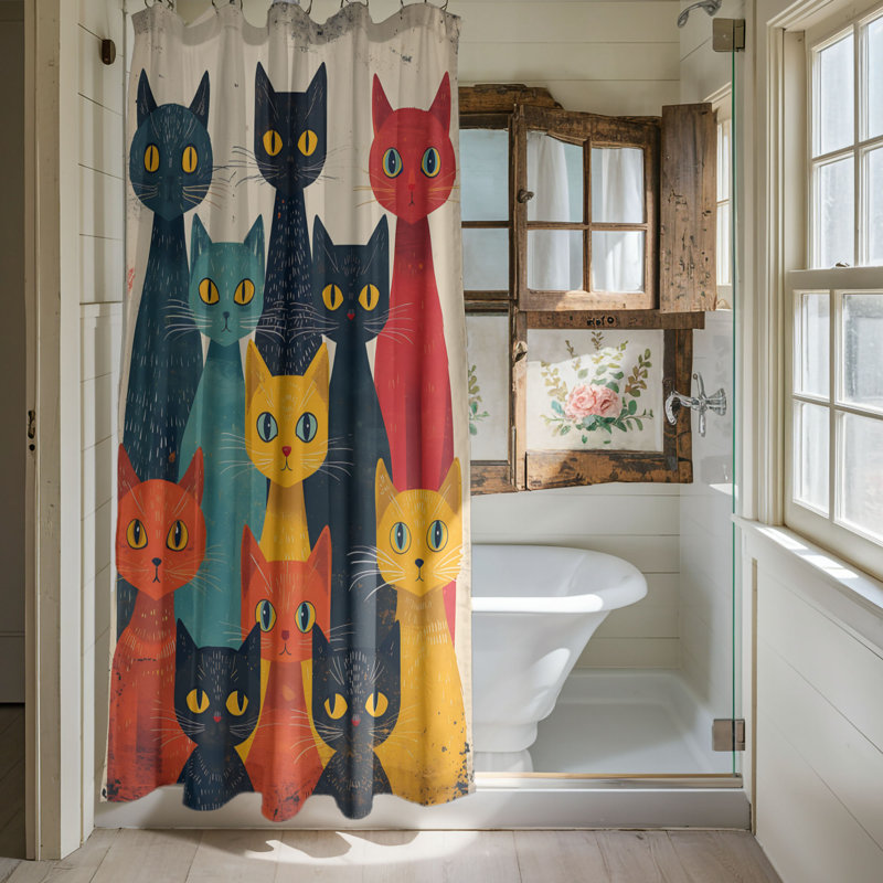 Rideau de douche standard 1 pièce Painted Kitty, H 74 po x l 71 po