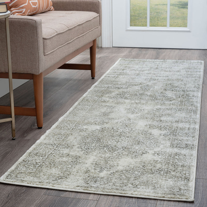 Tapis oriental ivoire / gris Charnley, Tapis de couloir 2 pi 3 po x 10 pi