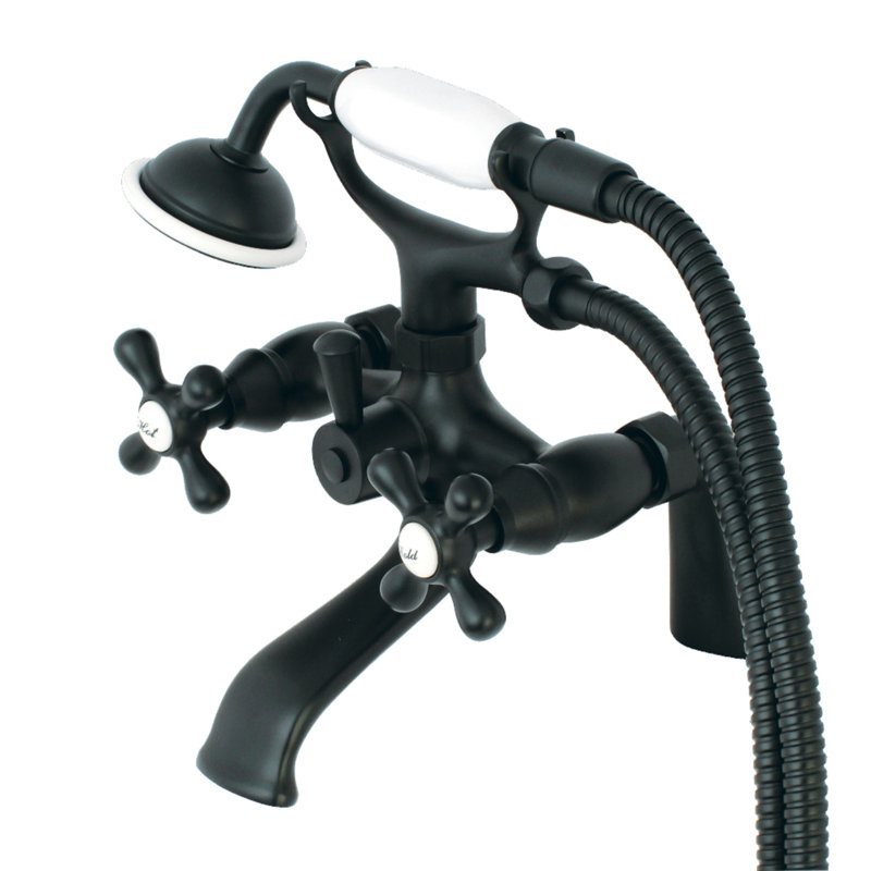 Kingston Deck Clawfoot Tub Faucet with Hand Shower, Matte Black