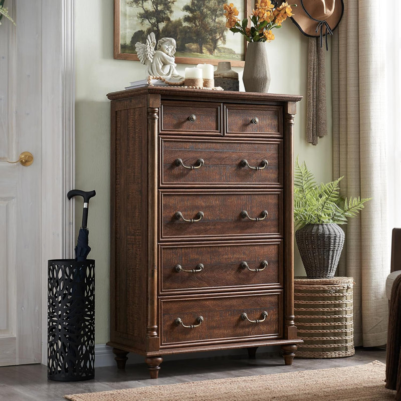 Helmick Farmhouse 6 Drawers Dresser Wood Rustic Dresser Chest of Drawers with 2 Size Drawers for Bedroom, Living Room