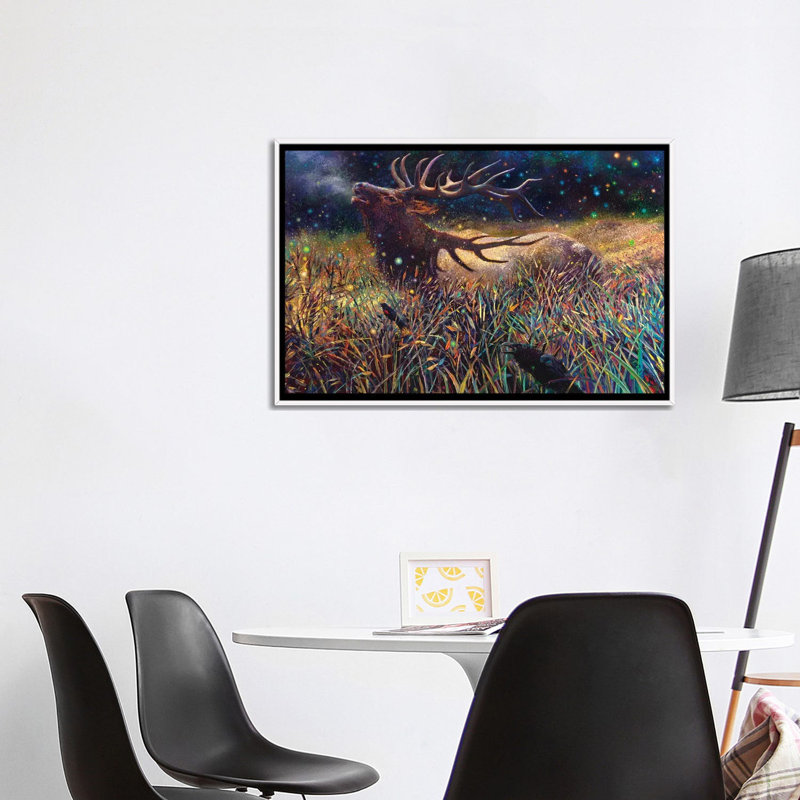 « Wapiti » par Iris Scott-impression d’art graphique, H 24 po x l 40 po x P 1,5 po, Toile blanche encadrée, Pas de tapis