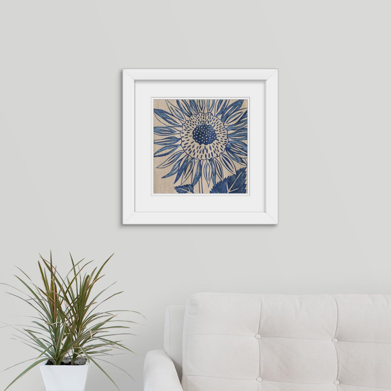 Indigo tournesol - imprimé, Cadre blanc, H 20" x l 20" x P 1"
