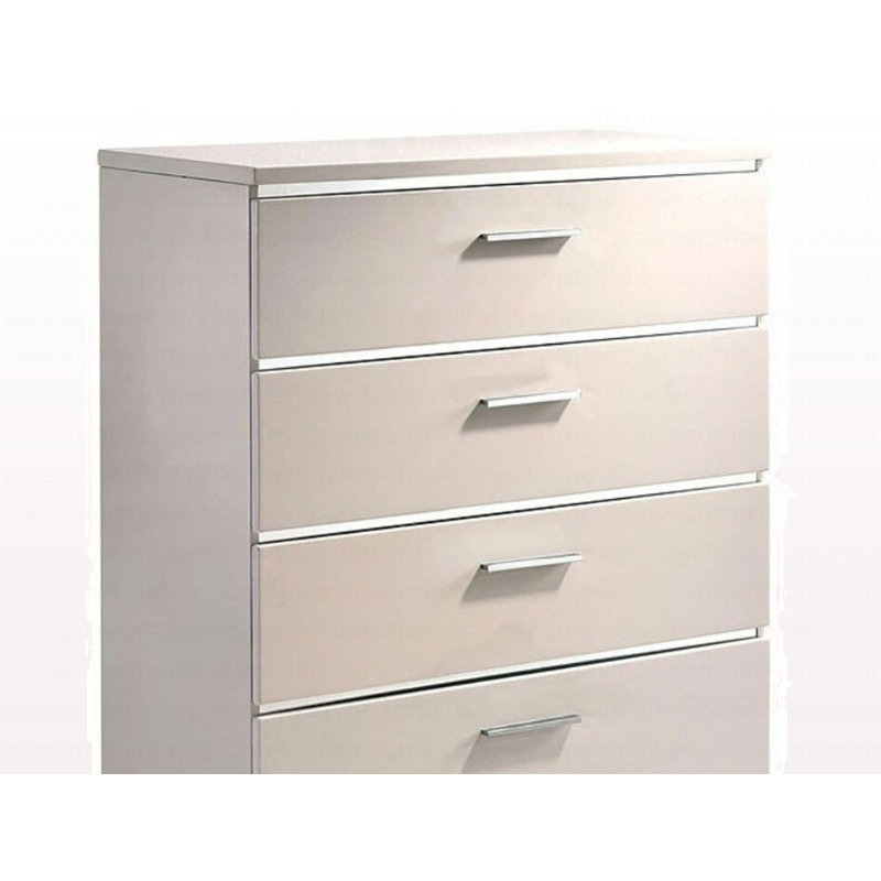 1Pc Chest Contemporary Style Five Drawers Chrome Accents High Gloss Coating White And Chrome Finish Bedroom