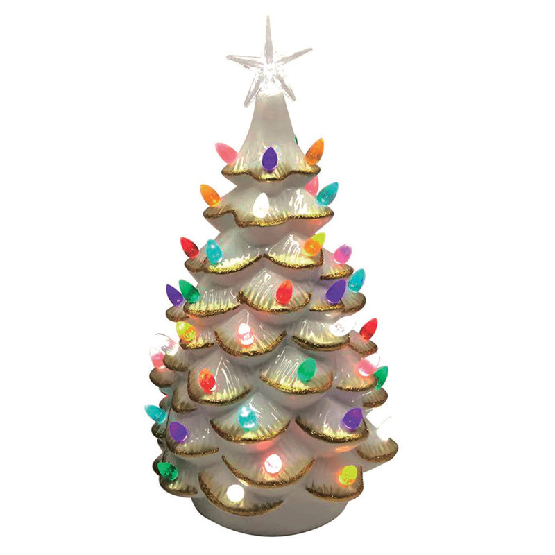 Arbre en céramique 14 po avec extrémités dorées, Blanc