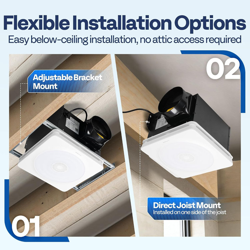 Ventilateur d'extraction intelligent pour salle de bain de 240 CFM avec capteur d'humidité, lumières RVB et haut-parleur
