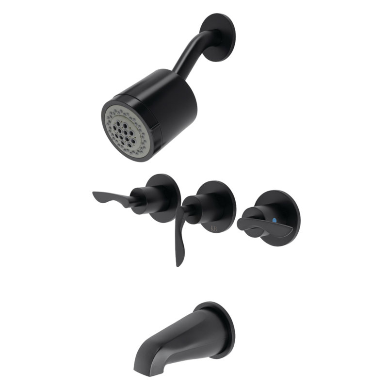 Kingston Brass Serena Triple-Handle Tub and Shower Faucet, Matte Black