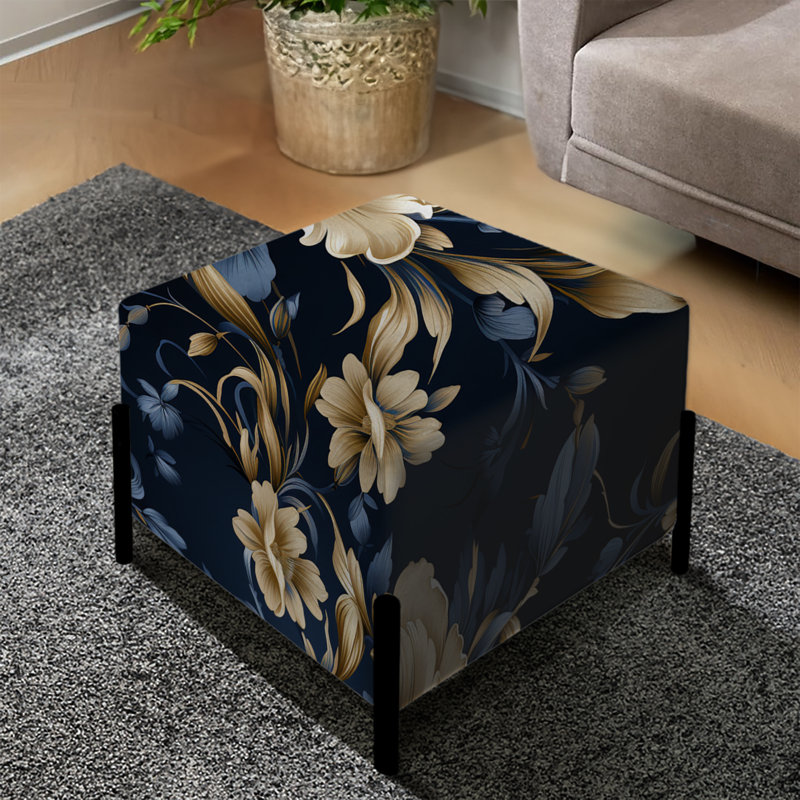 Motif victorien bleu cobalt doré - repose-pieds carré floral