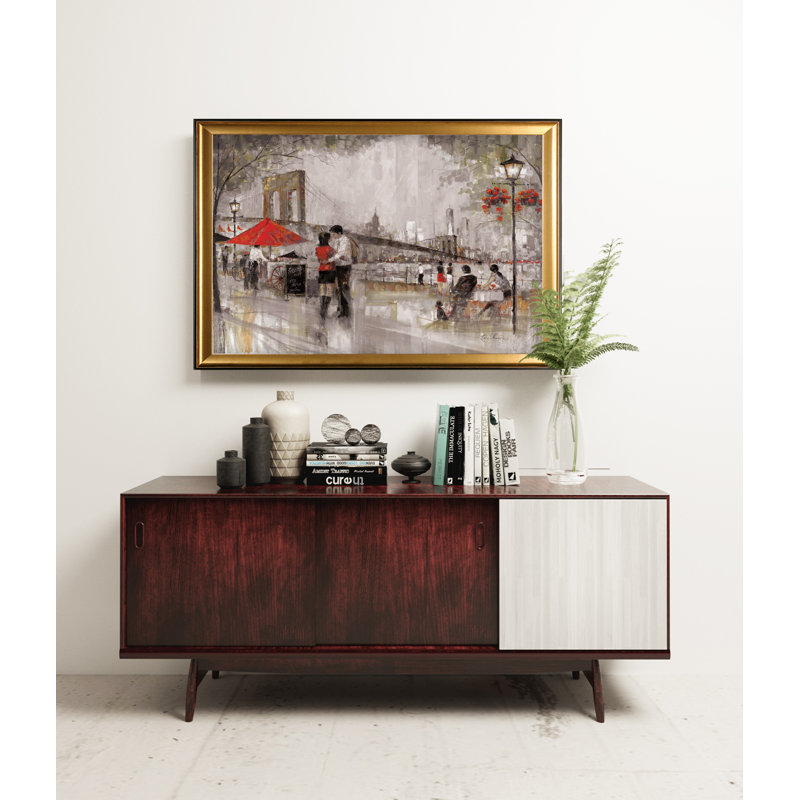 « rectangle », new york, reproduction d’amour, H 28 po x l 38 po x P 1,5 po, Cadre doré, Blanc mat