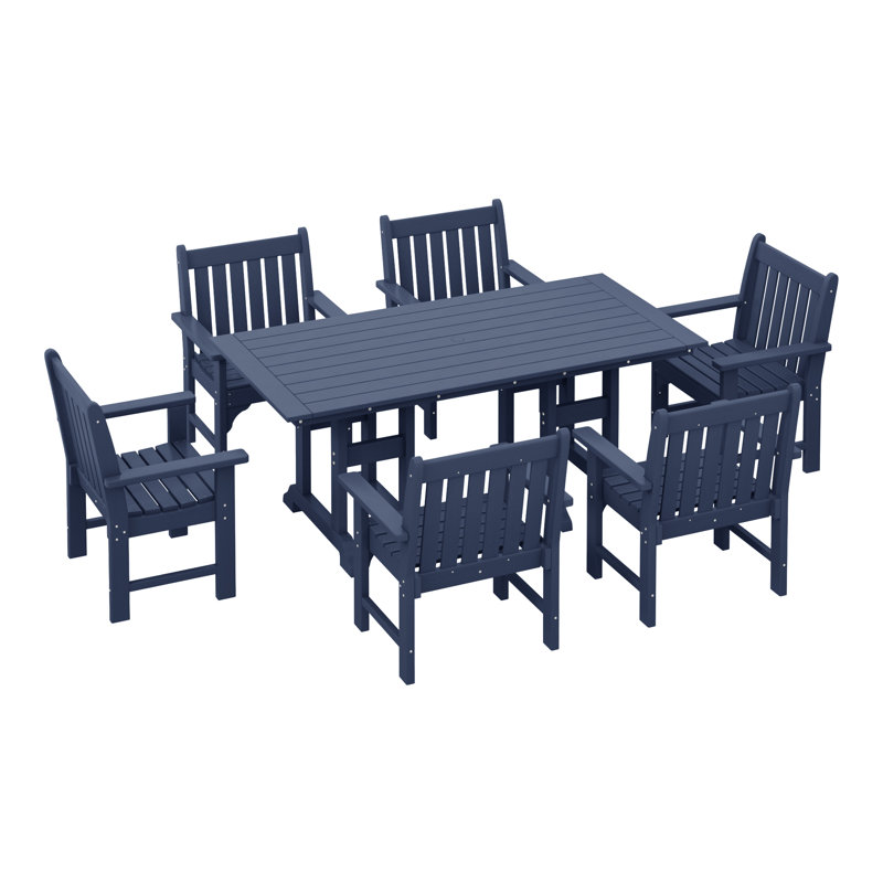 Laguna Poly 7-Piece Rectangular Table Garden Arm Chair Dining Set, Navy