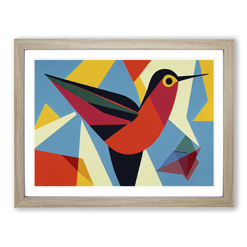 Abstract Hummingbird Vol.2 - Single Picture Frame Print, 25cm H x 34cm W x 2cm D, Oak