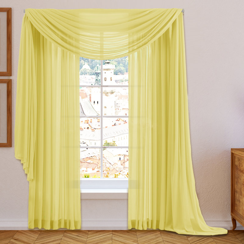 Daxin Sheer Voile Rod Pocket Curtain Panels, 54" W x 95" L, Yellow