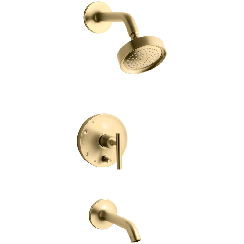 Purist Pressure-Balancing Thermostatic Tub and Shower Faucet, Vibrant Moderne Brushed Gold, Lever Handle, 2.5 GPM