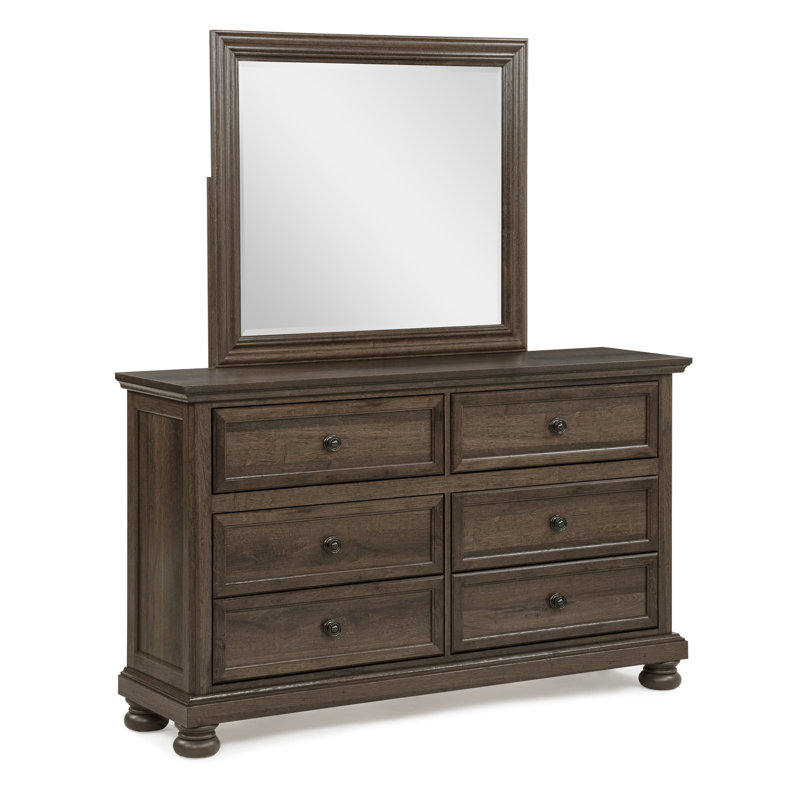 Commode contemporaine à 6 tiroirs avec finition noyer riche et système de glissement Kenlin