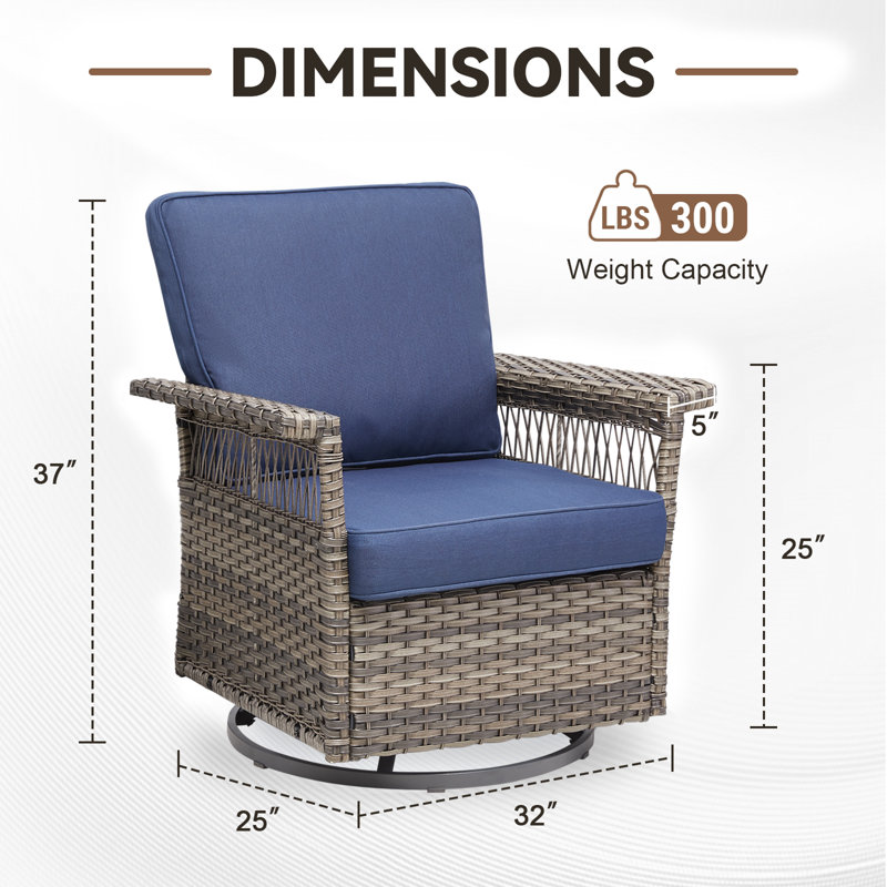 Anferney All Weather Wicker Outdoor Rocker Swivel Patio Chair with Cushions (Set of 2), Blue, Gray