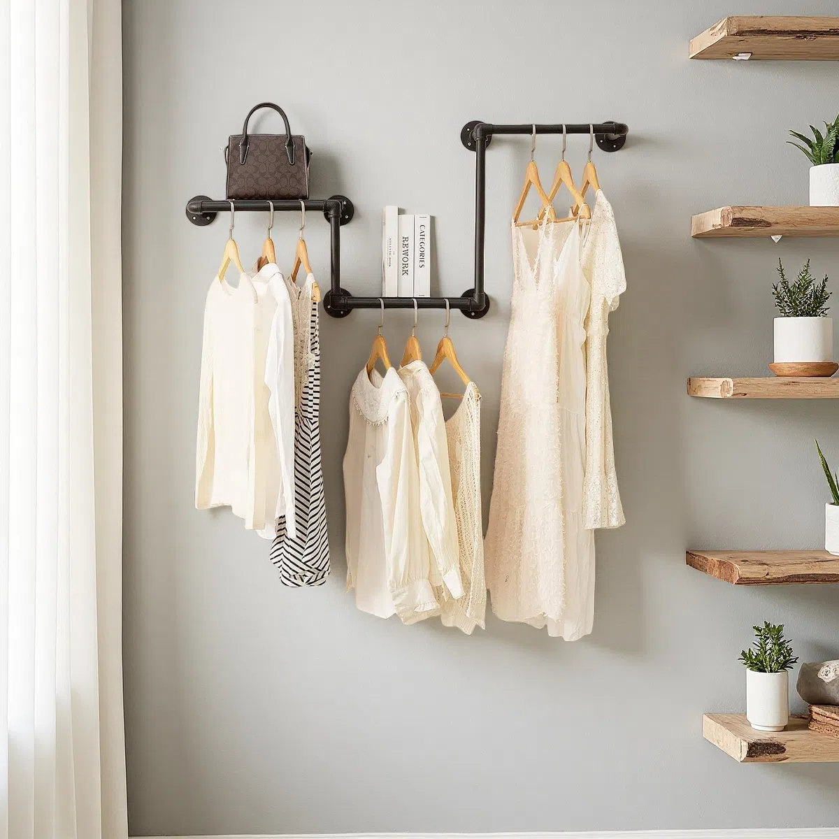 Floating Hanger Rack Trent Austin Design® Industrial Pipe Clothes Rack With Two Floating ...