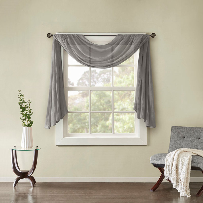 Solid Crushed Scarf Sheer, Gray, 50" W x 144" H