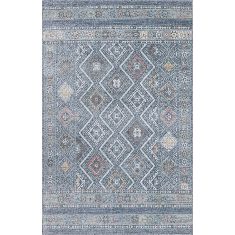 Machine Washable Alden Blue/Ivory Rug, Rectangle 5' x 8'