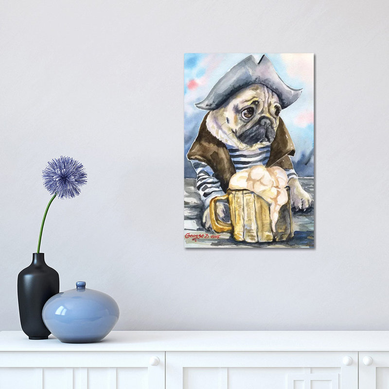 Pug The Sailor by George Dyachenko - Wrapped Canvas Print, 30.48 cm H x 45.72 cm W