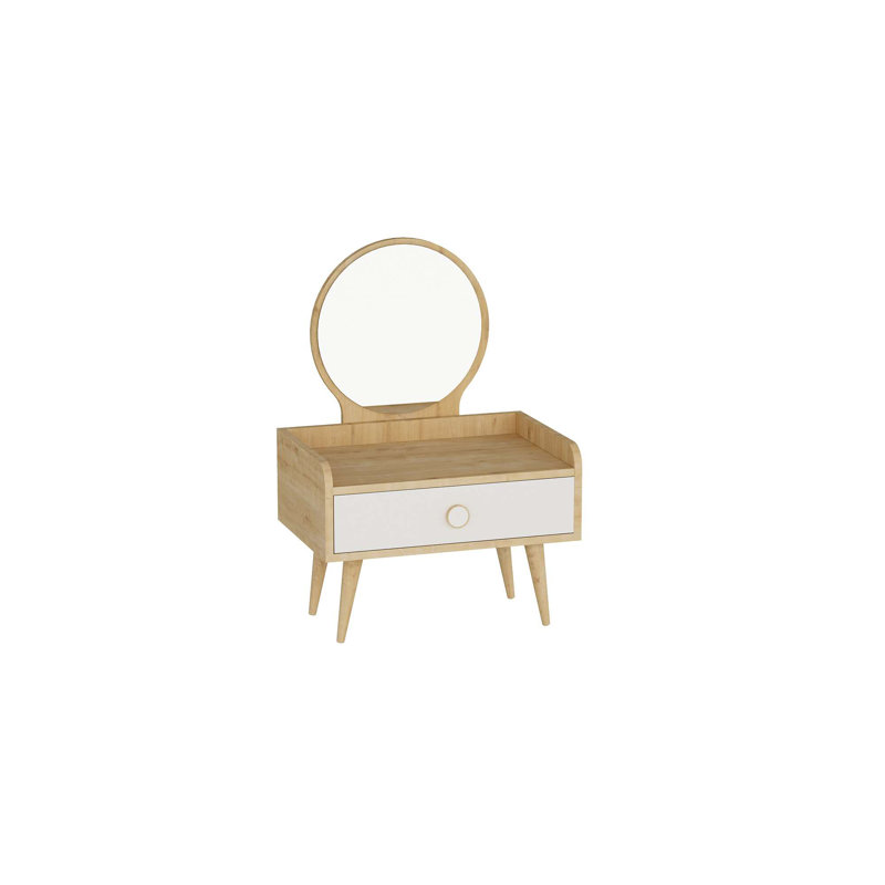 Elegant Make-Up Table with Mirror, White & Sapphire, 23.6 x 16.0 x 35.4 inches | 100% Melamine Coated Particle Board, Thickness: 0.7 inches | Stylish and Functional Design for Modern Bedrooms & Vanity Spaces