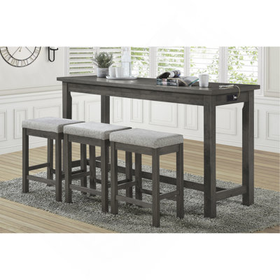 Ensemble de salle à manger à hauteur de comptoir 4 pièces avec table à hauteur de comptoir et tiroirs avec ports USB intégrés et 3 tabourets