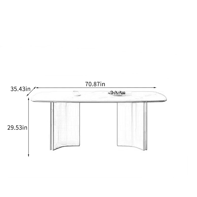 Table durable avec plateau en dalle épaisse et pieds solides., H 29,53 po x L 70,87 po x l 35,43 po