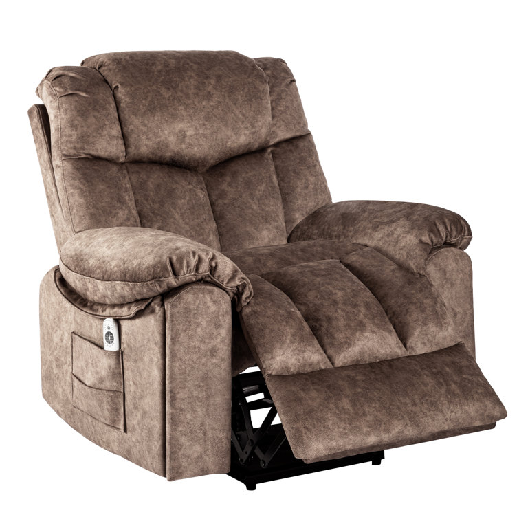 Velvet Power Lift Recliner Chair with Massage and Heat for Elderly, Pillow Included Latitude Run Fabric: Brown Velvet